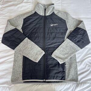 HALTI Sweatshirt Jacket Mens Medium Knitted Lined Zipped Pockets Black Gray